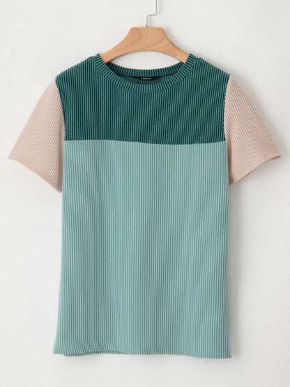 Ribbed Skobeloff Colorblock T-Shirt with Textured Detail