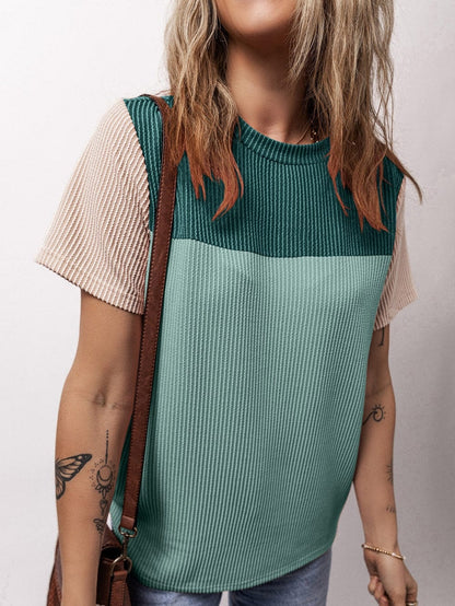 Ribbed Skobeloff Colorblock T-Shirt with Textured Detail