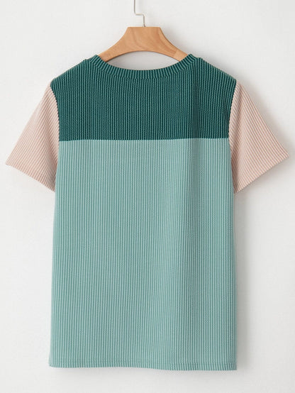 Ribbed Skobeloff Colorblock T-Shirt with Textured Detail