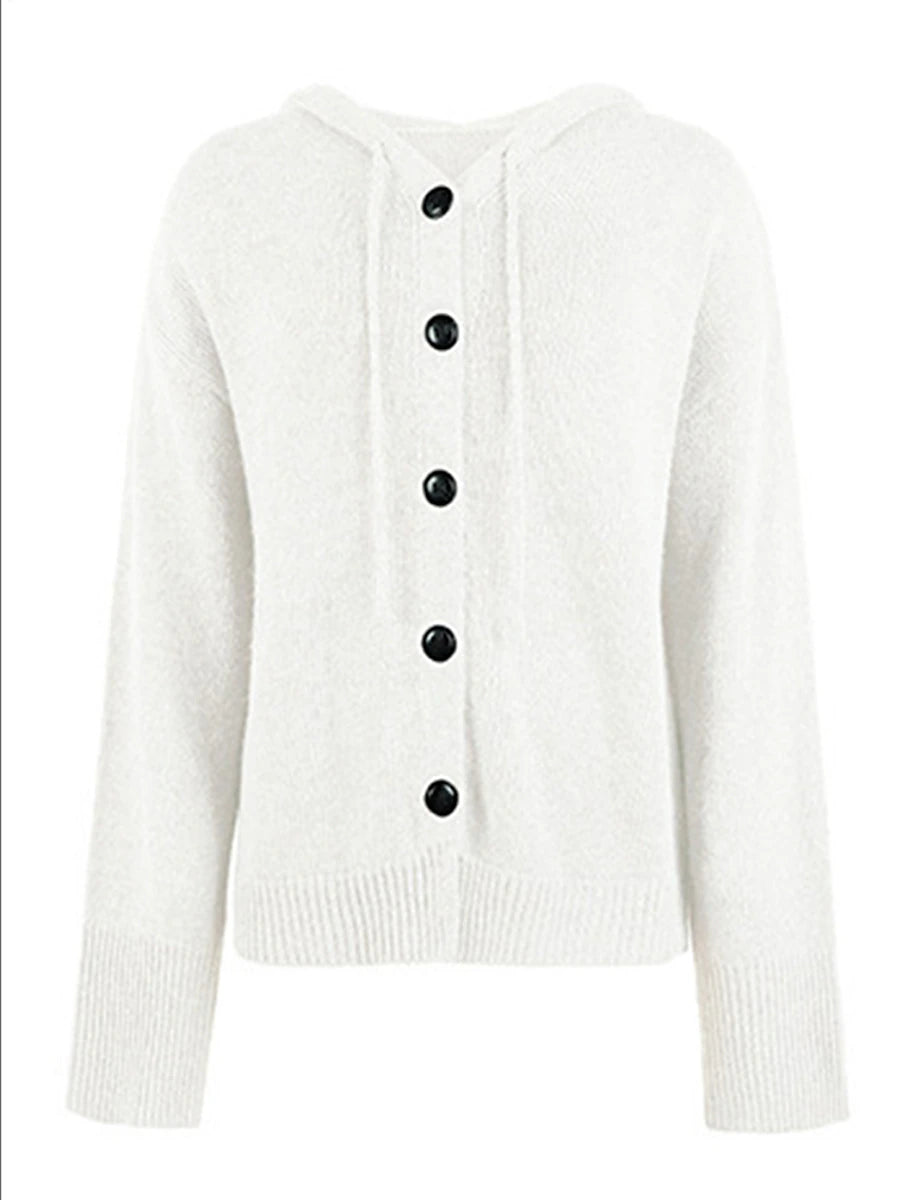 Women's Cardigan Sweater Hooded Ribbed Knit Alpaca Wool Button Fall Winter Regular Outdoor Daily Going out Stylish Casual Soft Long Sleeve Solid Color Black White Gray S M L