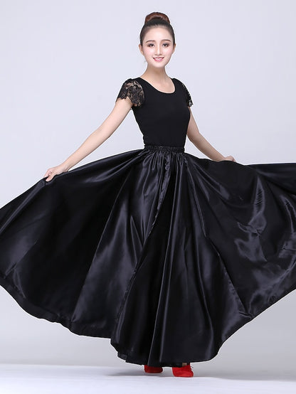 Flamenco Dress Spain Latin Ballroom Dance Skirts Gore Women's Performance Natural Matte Satin - LuckyFash™