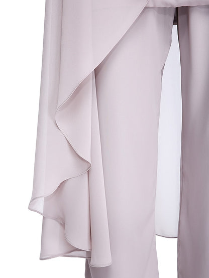 Jumpsuit / Pantsuit Mother of the Bride Dress Plus Size Elegant Bateau Neck Floor Length Chiffon Sleeveless yes with Solid Color 2023 - LuckyFash™