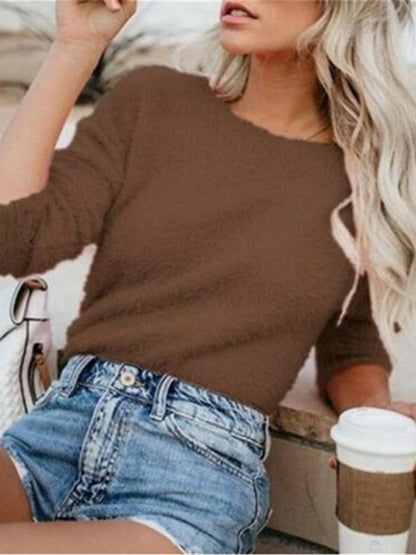 Women's Pullover Sweater Jumper Crew Neck Fuzzy Knit Polyester Oversized Fall Winter Regular Going out Weekend Stylish Casual Soft Long Sleeve Pure Color Black White Army Green S M L