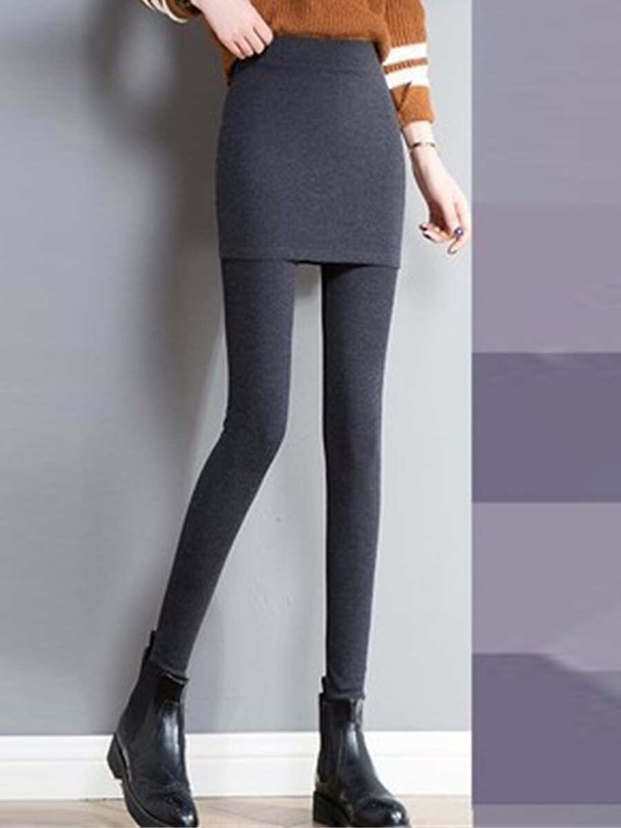 Women's Leggings Cotton Plain Light Gray Dark-Gray Fashion High Waist Full Length Outdoor Street Fall Winter