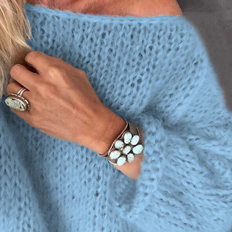 Women's Fluffy Mohair Chunky Knit Sweater Lantern Sleeve Loose Pullover Sweater Jumper Pure Color Crew Neck Stylish Casual Outdoor Daily Spring Pink Khaki S M L