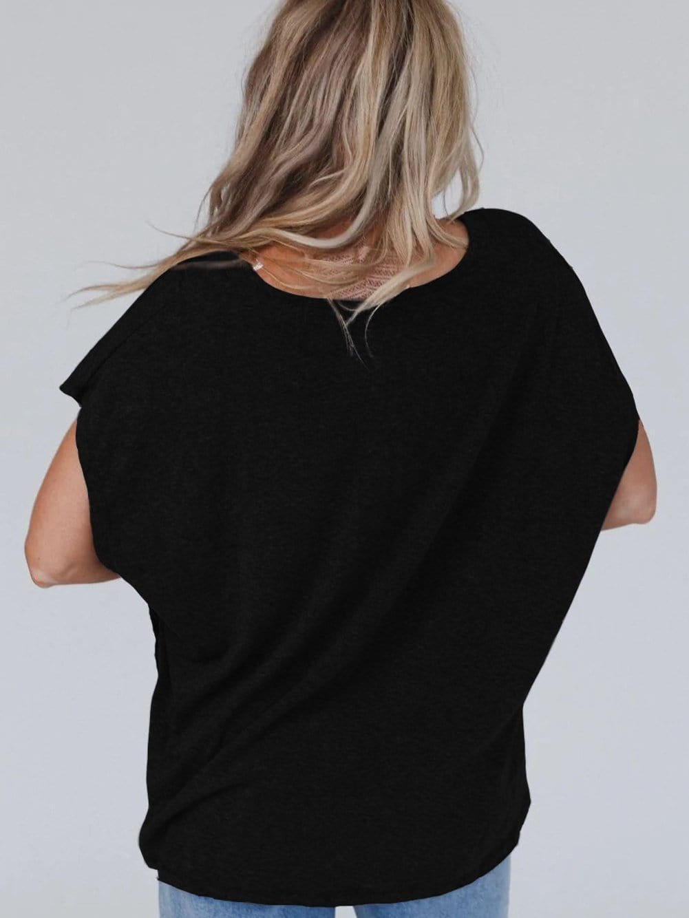 Romantic Black Crochet Lace Bat Sleeve Tee