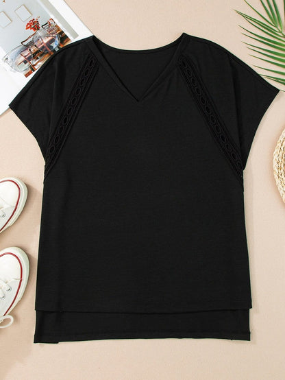 Romantic Black Crochet Lace Bat Sleeve Tee