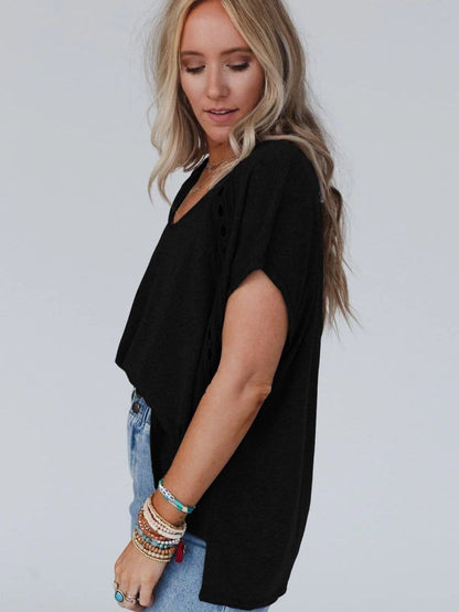 Romantic Black Crochet Lace Bat Sleeve Tee