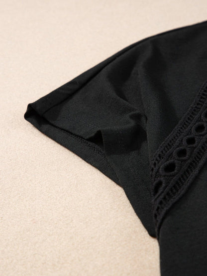 Romantic Black Crochet Lace Bat Sleeve Tee