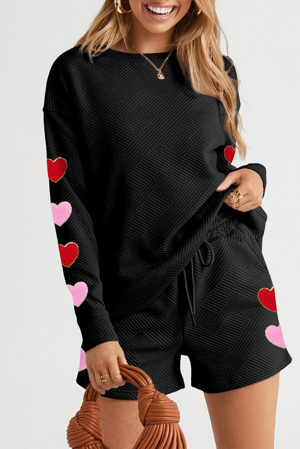 Romantic Black Heart Chenille Two-Piece Set