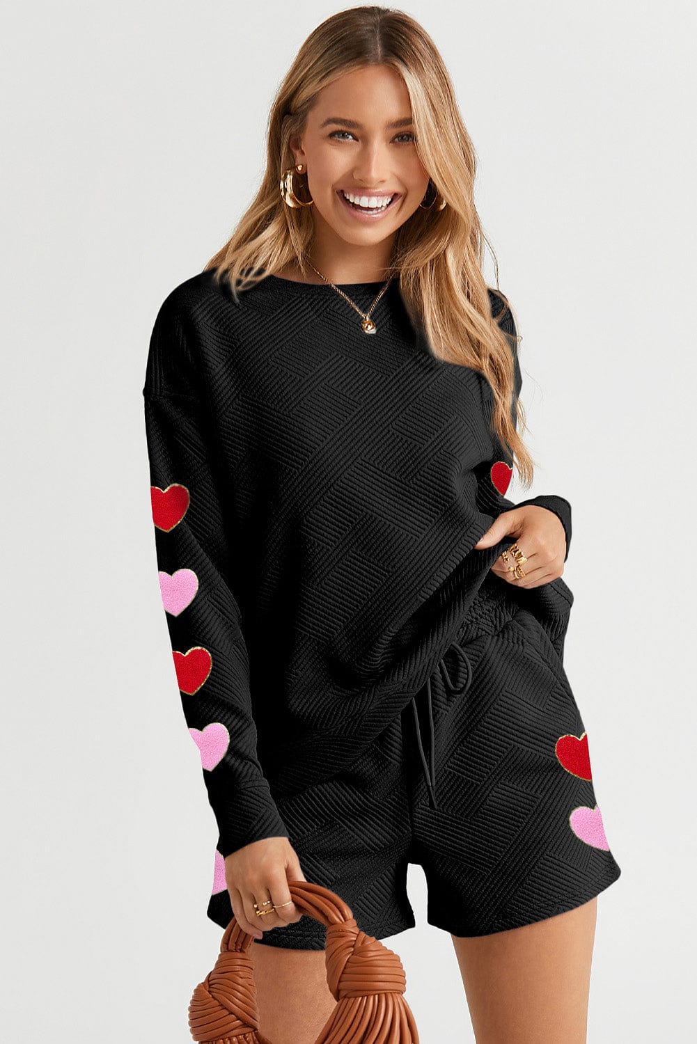 Romantic Black Heart Chenille Two-Piece Set