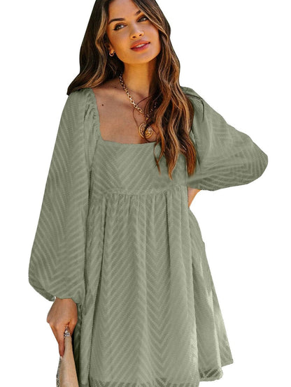 Romantic Chevron Print Square Neck Babydoll Mini Dress