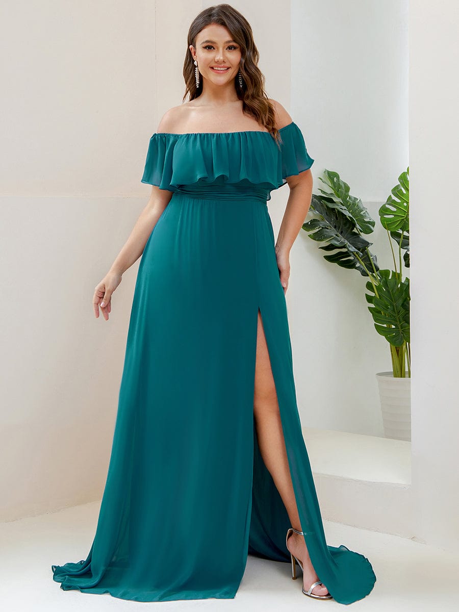Romantic Off-Shoulder Thigh-High Slit Bridesmaid Gown