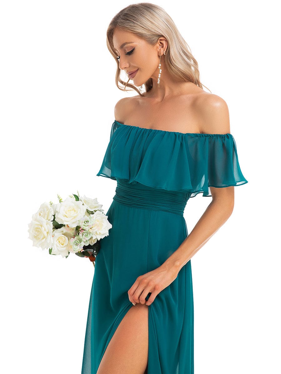 Romantic Off-Shoulder Thigh-High Slit Bridesmaid Gown