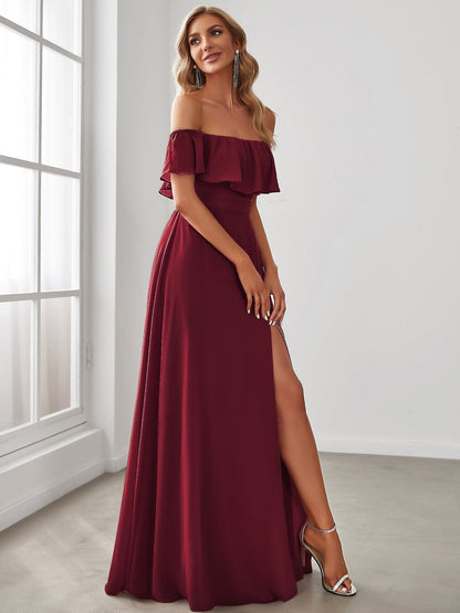 Romantic Off-Shoulder Thigh-High Slit Bridesmaid Gown