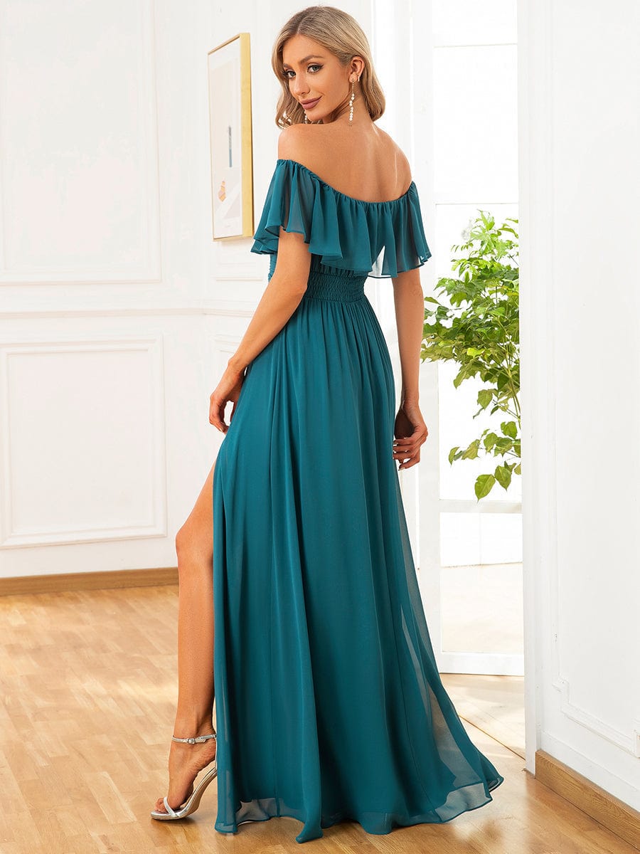 Romantic Off-Shoulder Thigh-High Slit Bridesmaid Gown