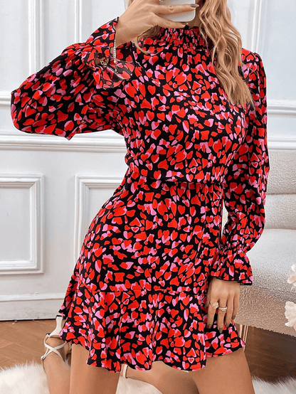 Romantic Red Heart Print A-Line Mini Dress