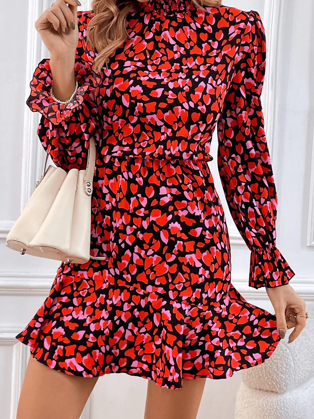 Romantic Red Heart Print A-Line Mini Dress