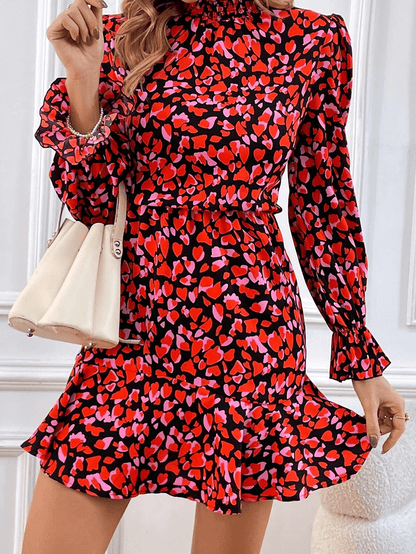 Romantic Red Heart Print A-Line Mini Dress