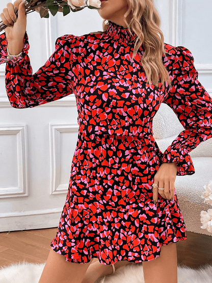 Romantic Red Heart Print A-Line Mini Dress