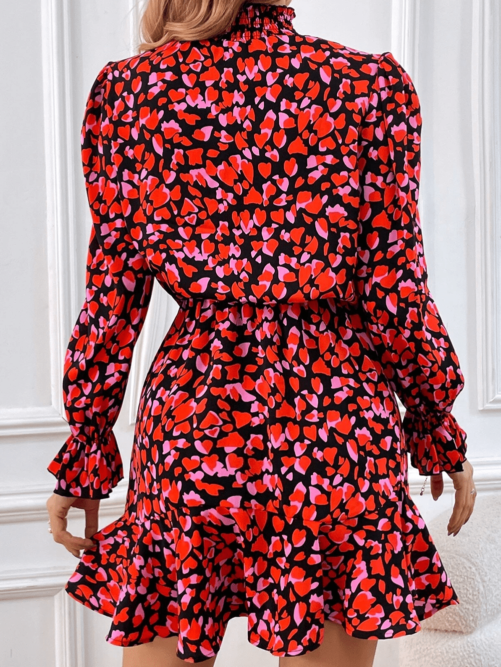 Romantic Red Heart Print A-Line Mini Dress