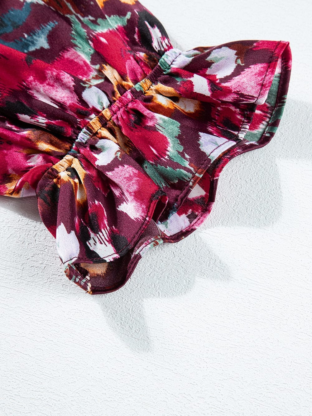 Romantic Rose Red Floral V Neck Dress with Tiered Ruffles