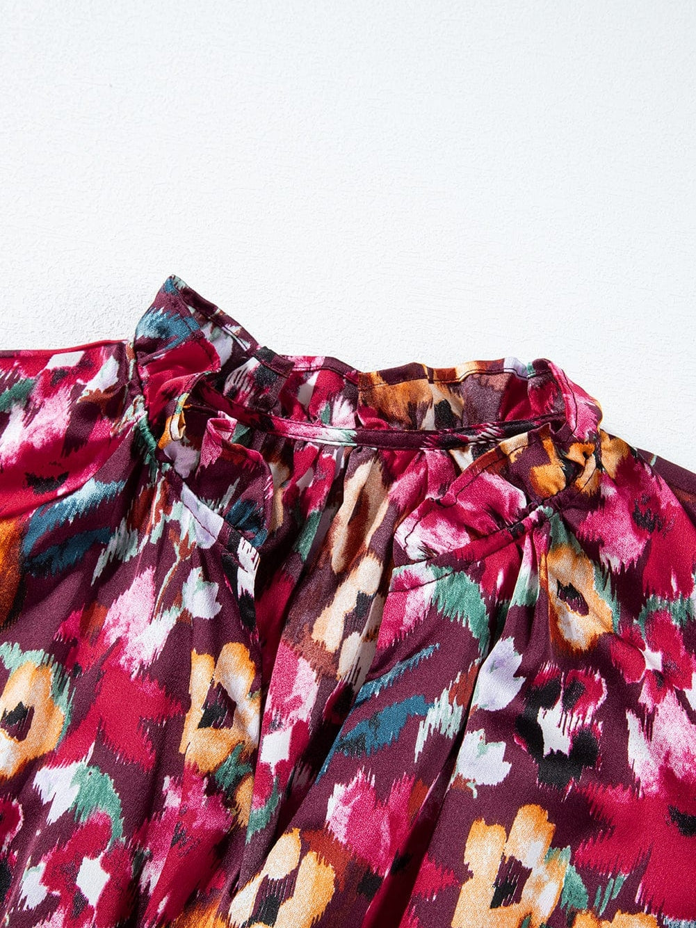 Romantic Rose Red Floral V Neck Dress with Tiered Ruffles