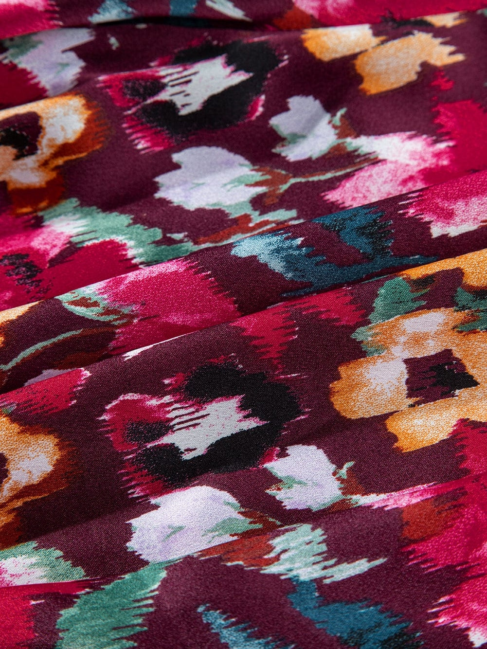 Romantic Rose Red Floral V Neck Dress with Tiered Ruffles