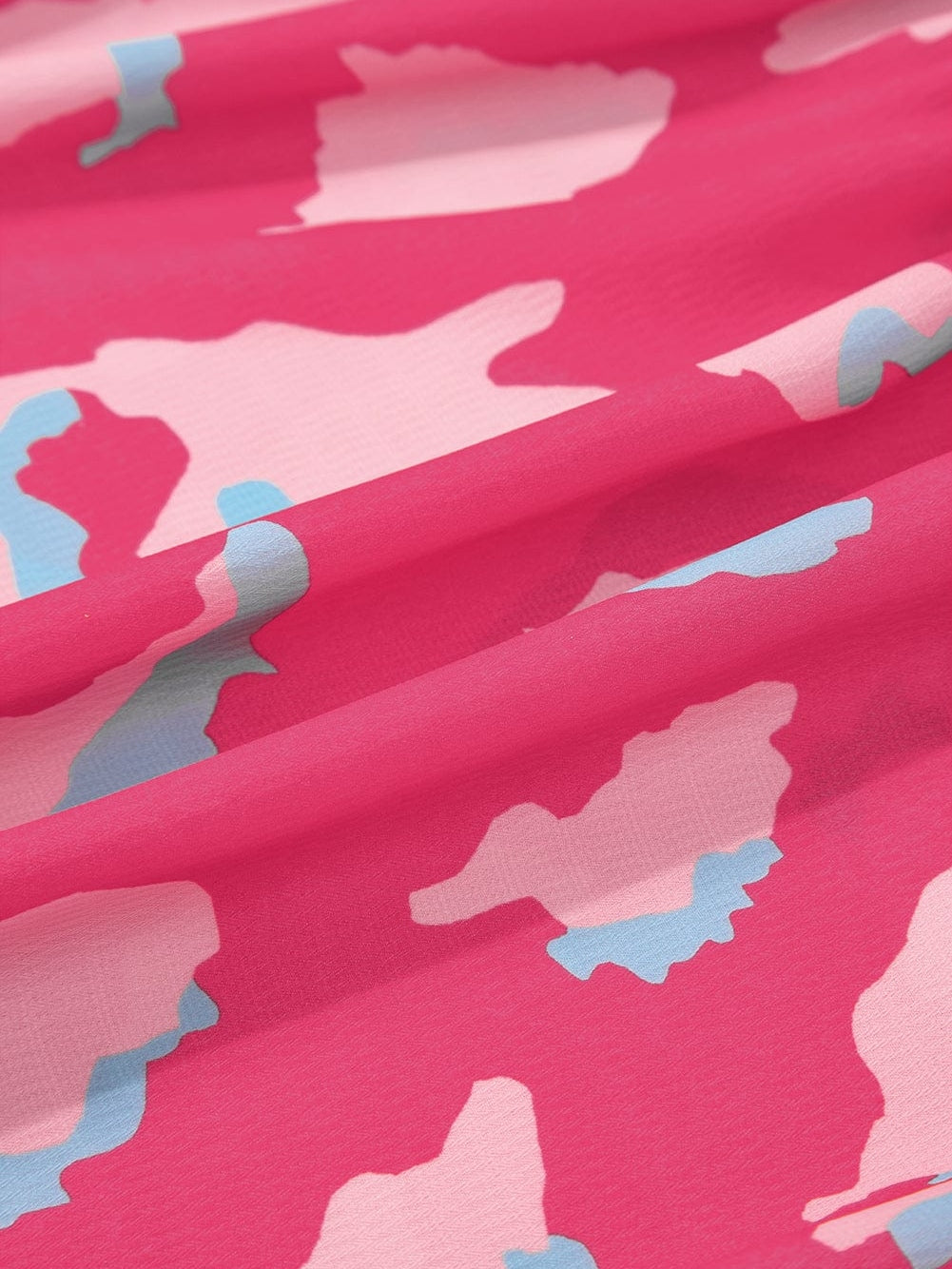 Rose Abstract Print Ruffle Hem V Neck Blouse