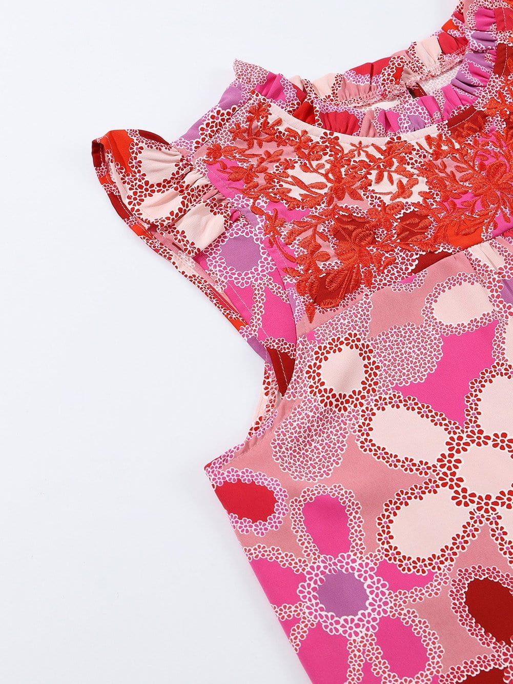 Rose Blossom Embroidered Floral Tank with Ruffle Detail