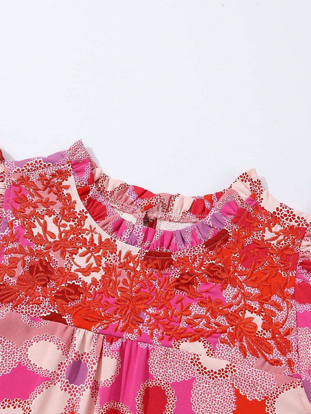 Rose Blossom Embroidered Floral Tank with Ruffle Detail