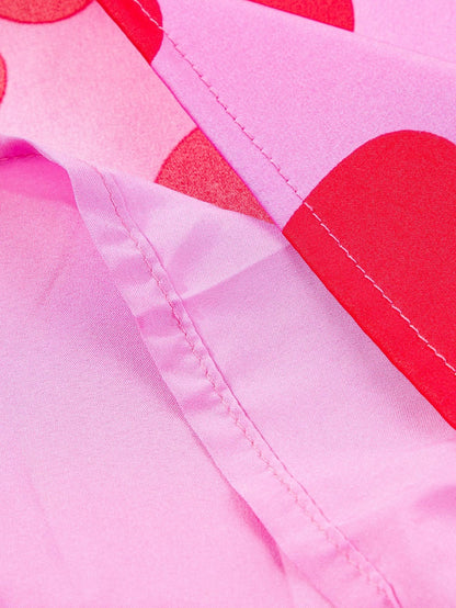 Rose Blossom Satin Puff Sleeve Ruffle Blouse