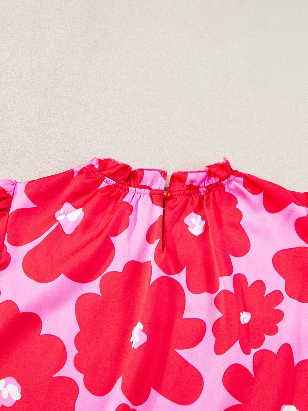 Rose Blossom Satin Puff Sleeve Ruffle Blouse