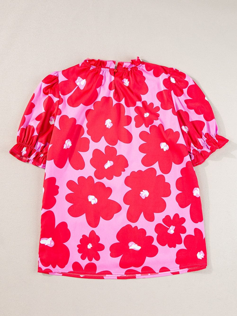 Rose Blossom Satin Puff Sleeve Ruffle Blouse