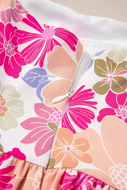 Rose Blossom Square Neck Puff Sleeve Babydoll Dress