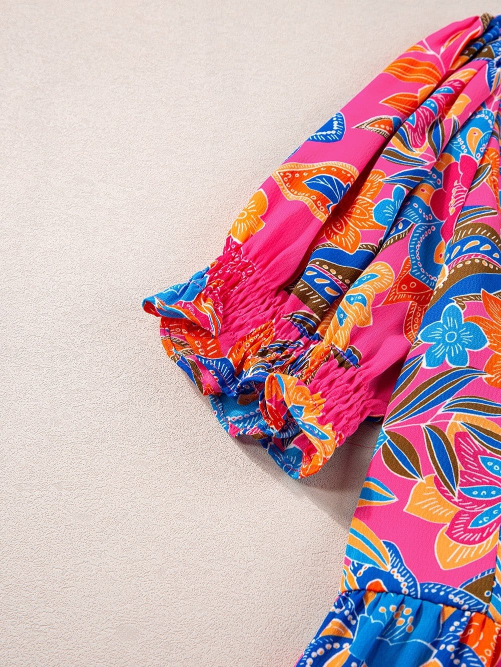 Rose Blossom V-Neck Blouse with Puff Sleeves