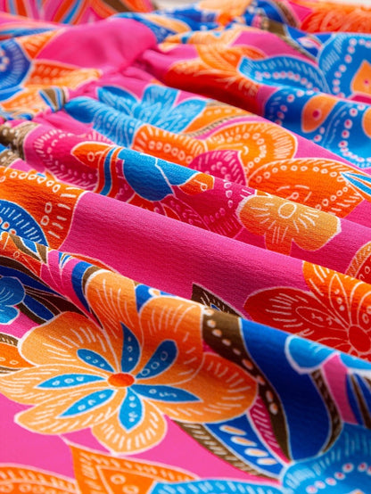 Rose Blossom V-Neck Blouse with Puff Sleeves