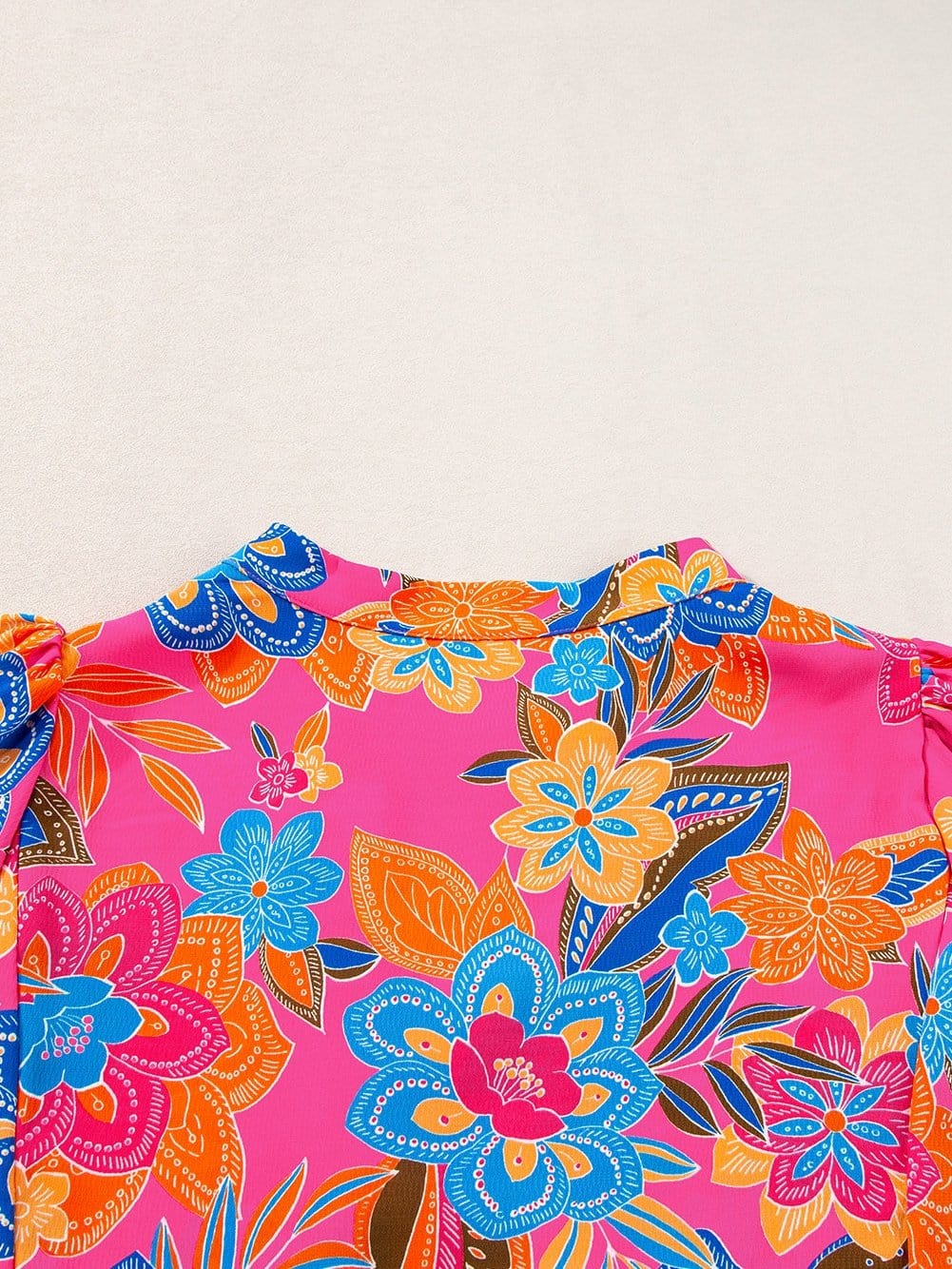 Rose Blossom V-Neck Blouse with Puff Sleeves