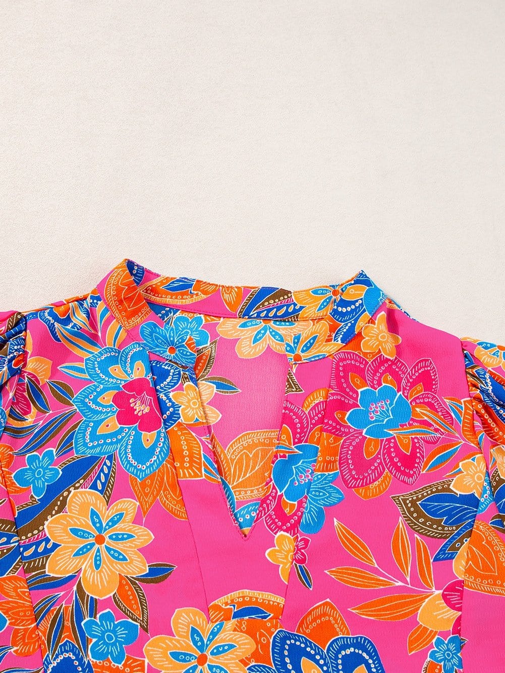 Rose Blossom V-Neck Blouse with Puff Sleeves