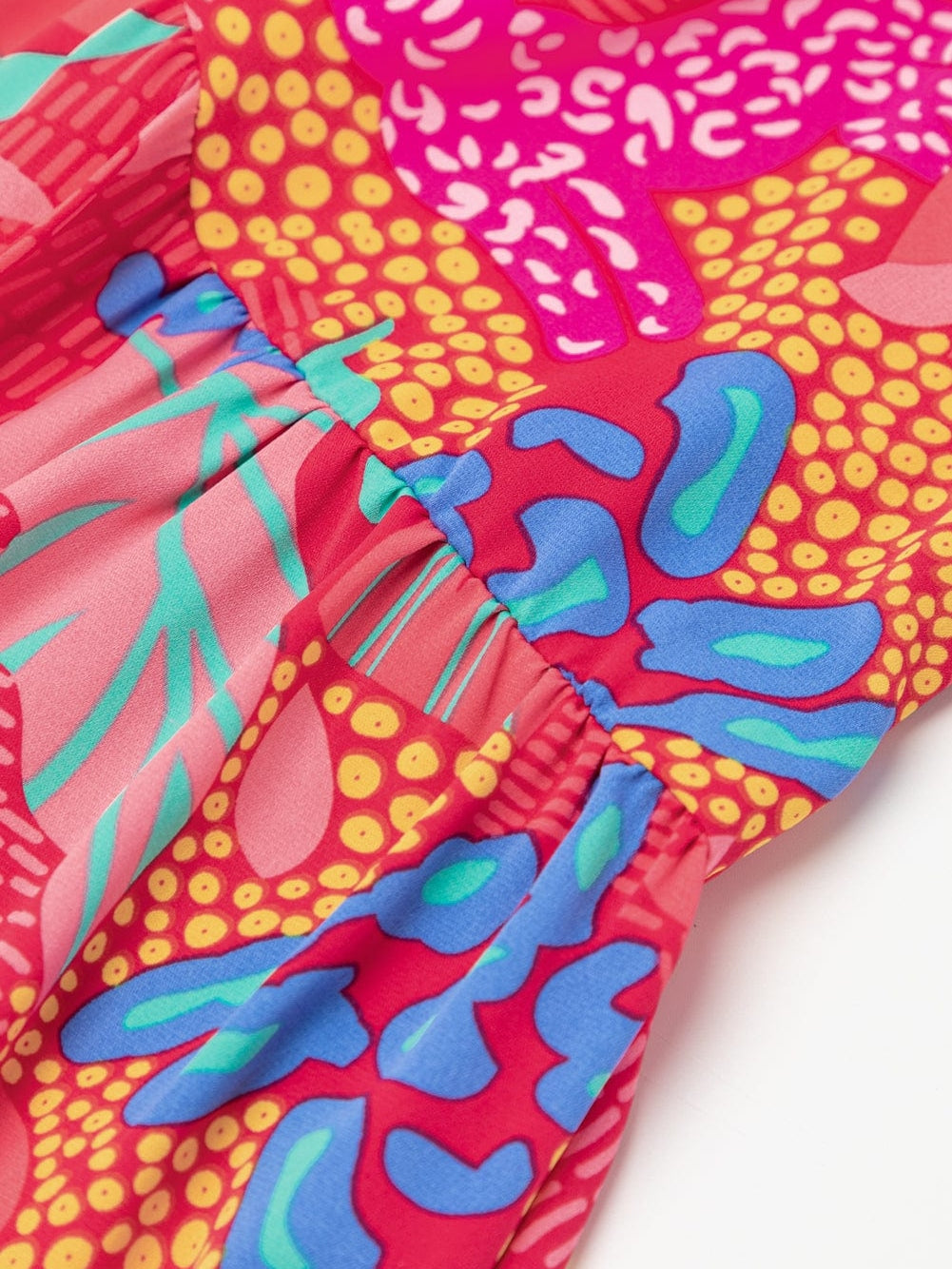 Rose Blossom V Neck Bubble Sleeve Ruffle Detail Mini Dress