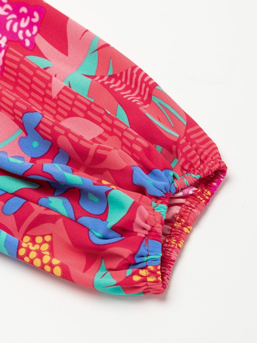 Rose Blossom V Neck Bubble Sleeve Ruffle Detail Mini Dress