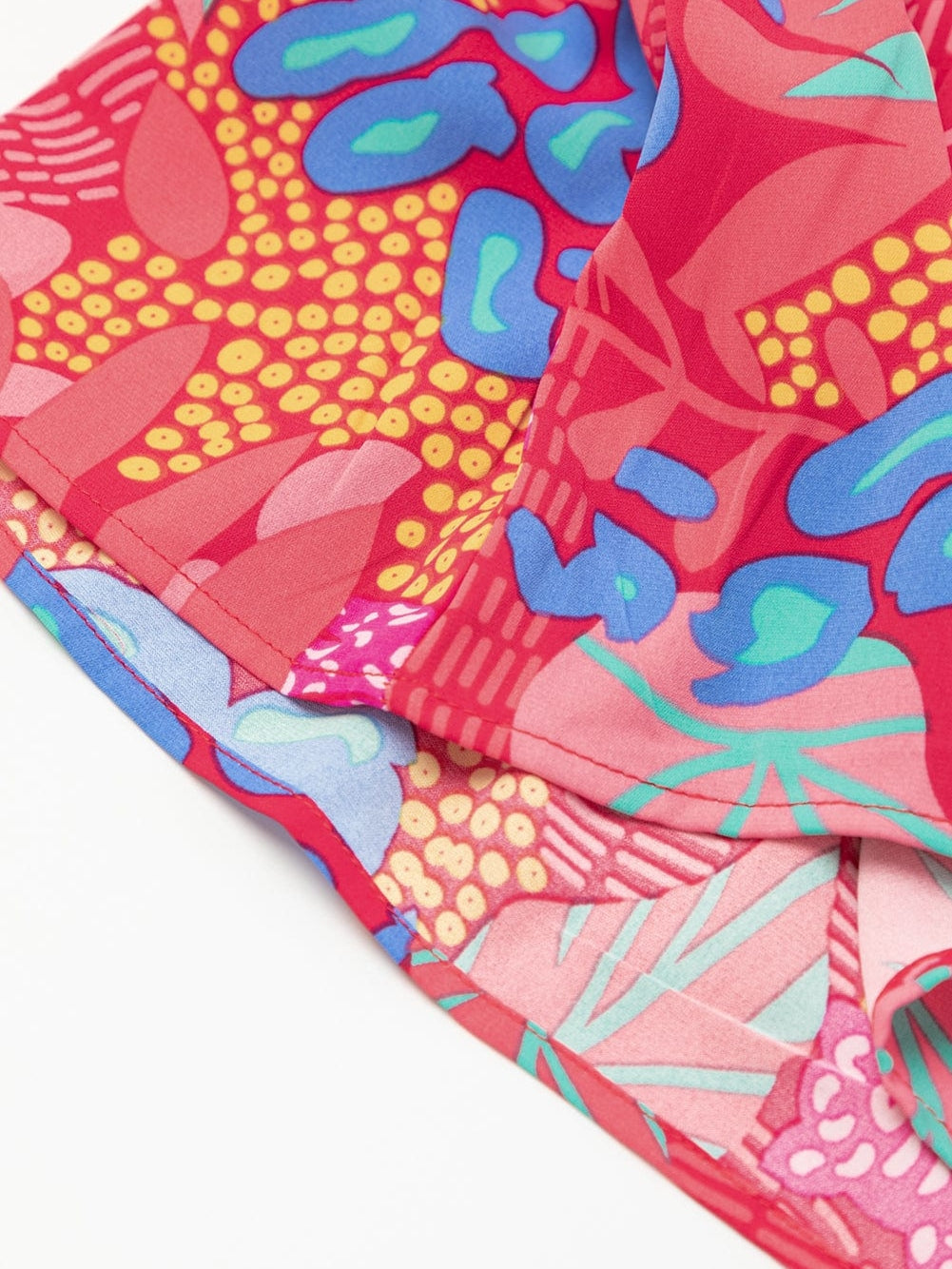 Rose Blossom V Neck Bubble Sleeve Ruffle Detail Mini Dress