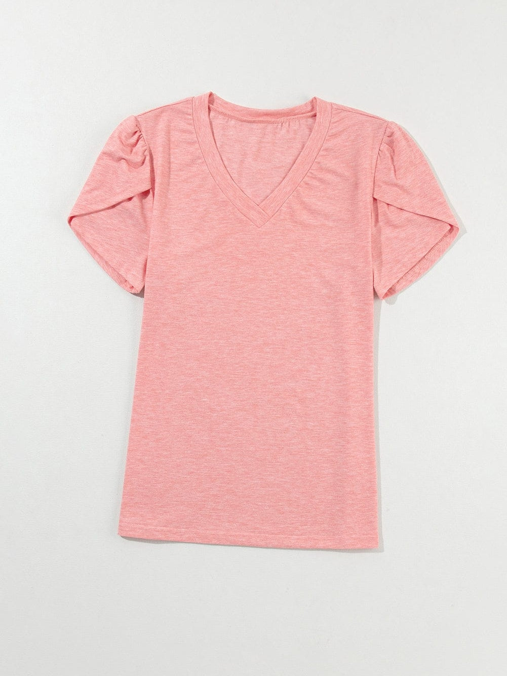 Rose Blush Casual Petal Sleeve V Neck T Shirt