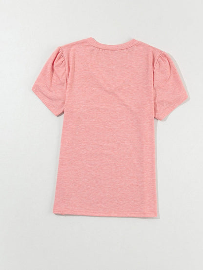 Rose Blush Casual Petal Sleeve V Neck T Shirt