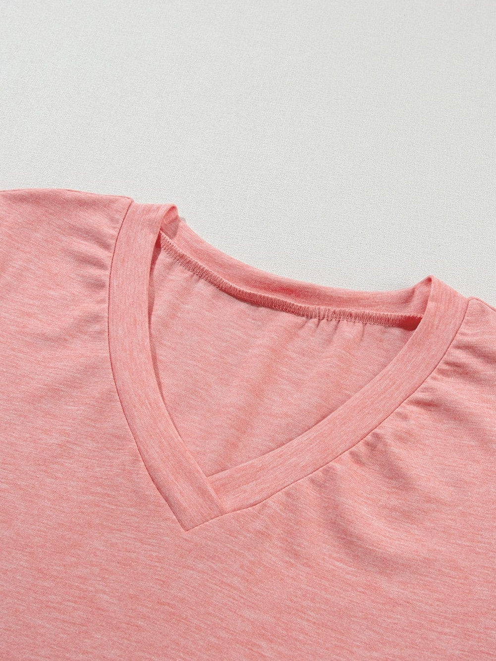 Rose Blush Casual Petal Sleeve V Neck T Shirt