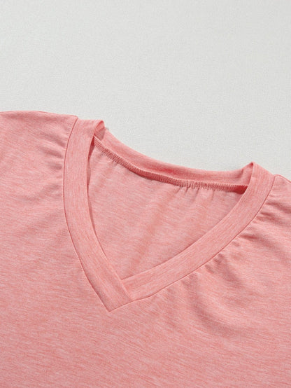 Rose Blush Casual Petal Sleeve V Neck T Shirt