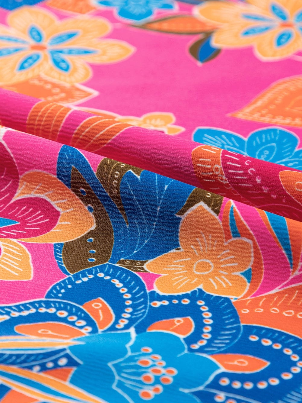 Rose Boho Floral Print Mock Neck Puff Sleeve Blouse