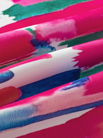 Rose Brush Print Ruffle Sleeve V-Neck Blouse with Abstract Design