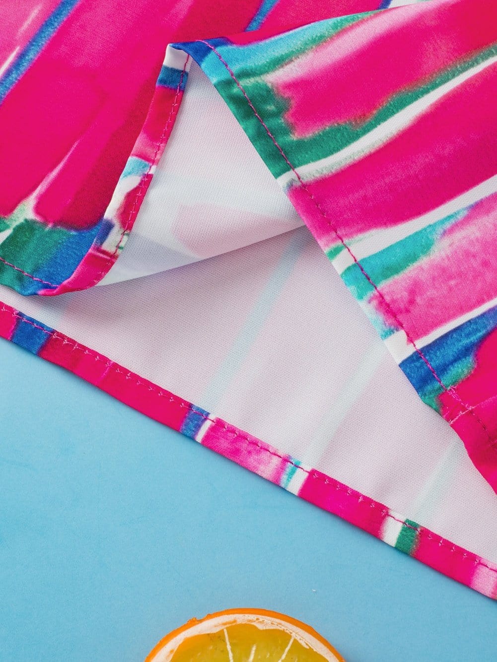 Rose Brush Print Ruffle Sleeve V-Neck Blouse with Abstract Design