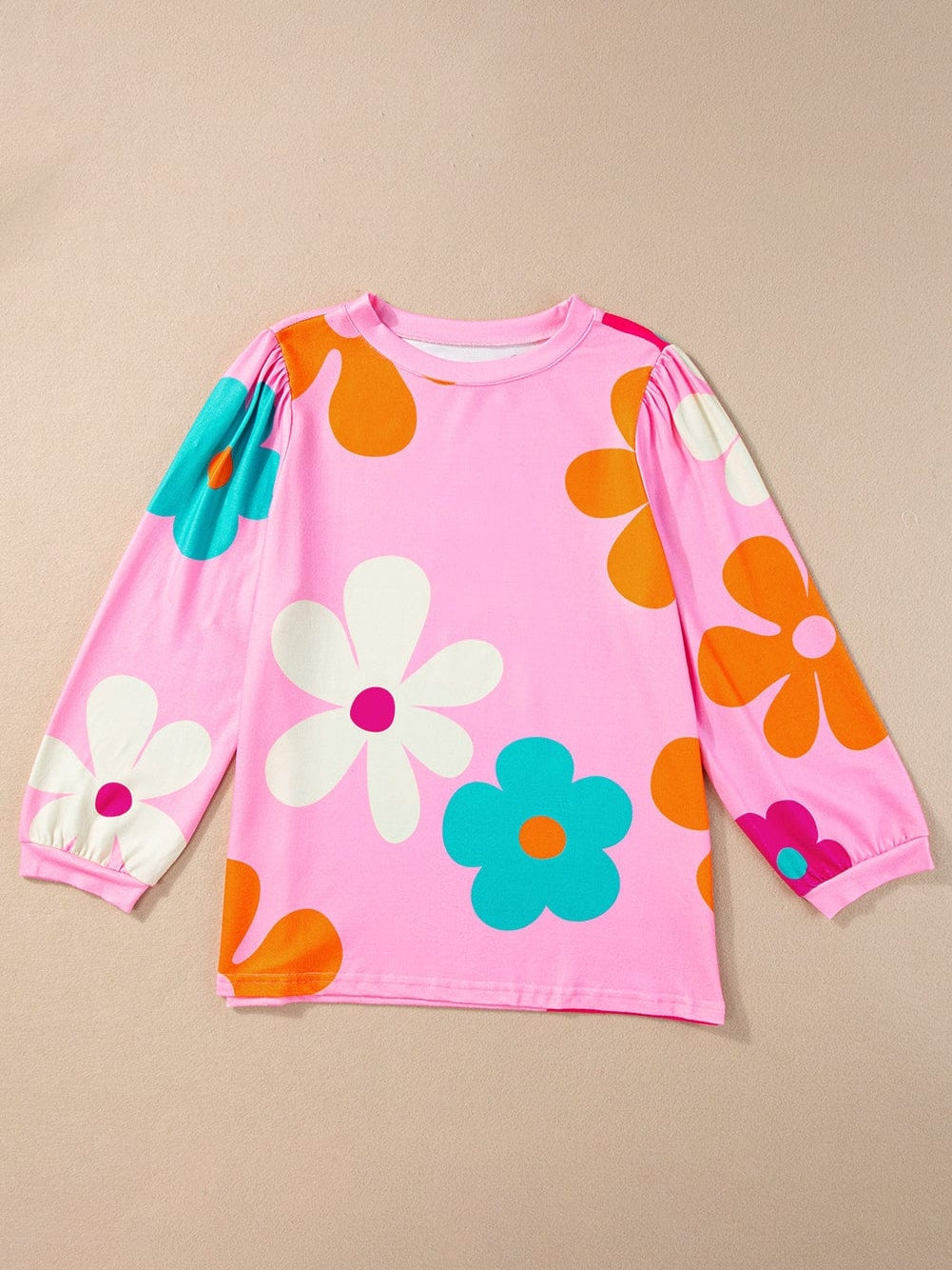 Rose Floral Print Bracelet Sleeve Top for Women